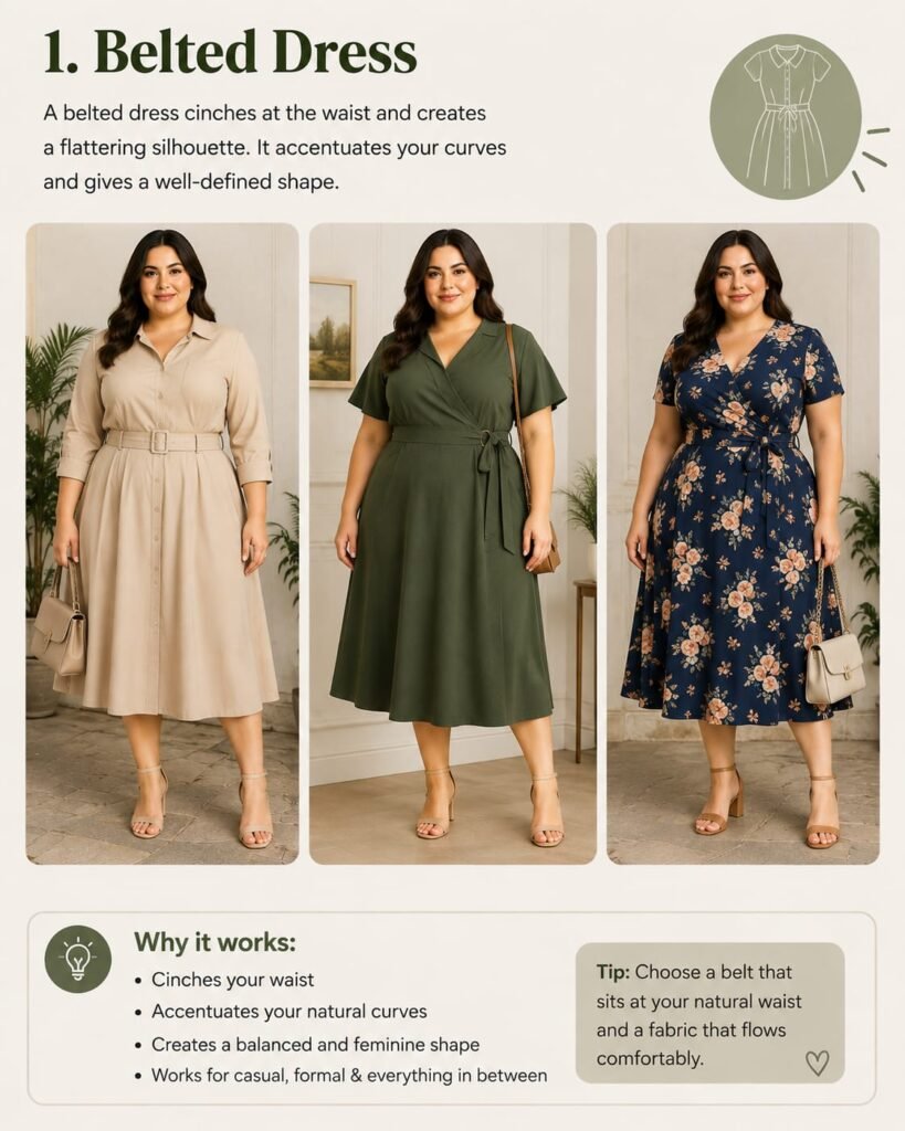 A belted dress for flattering silhouette