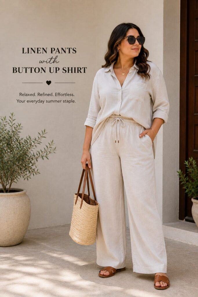 Linen pants with button up shirt