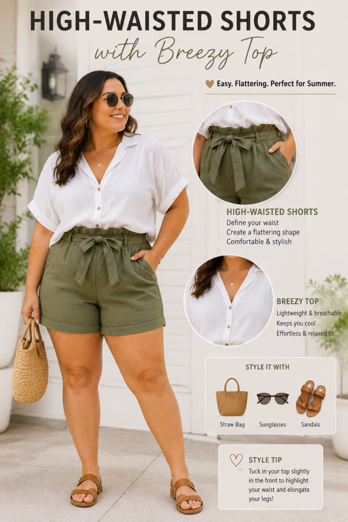 High waisted short with breezy white top