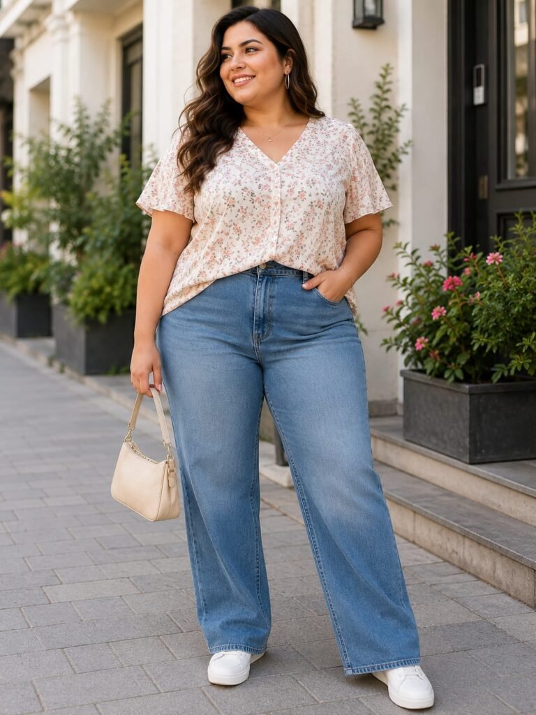 Casual plus size jeans and top outfit
