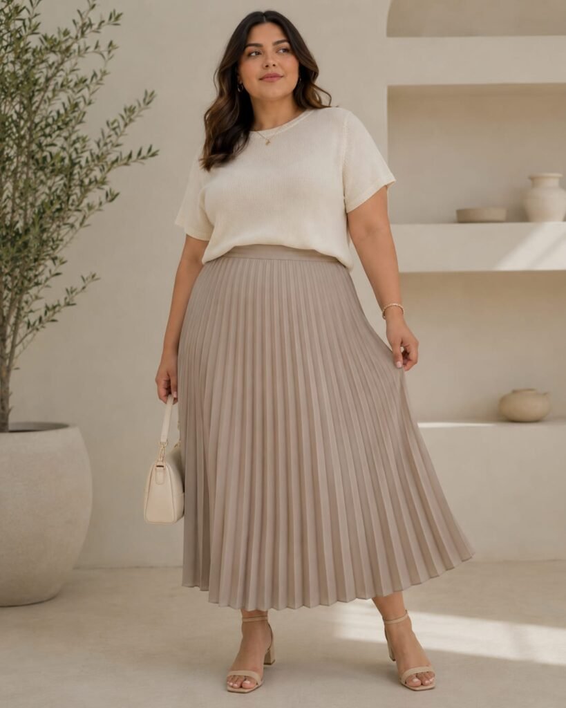 Pleated skirt with simple knit top