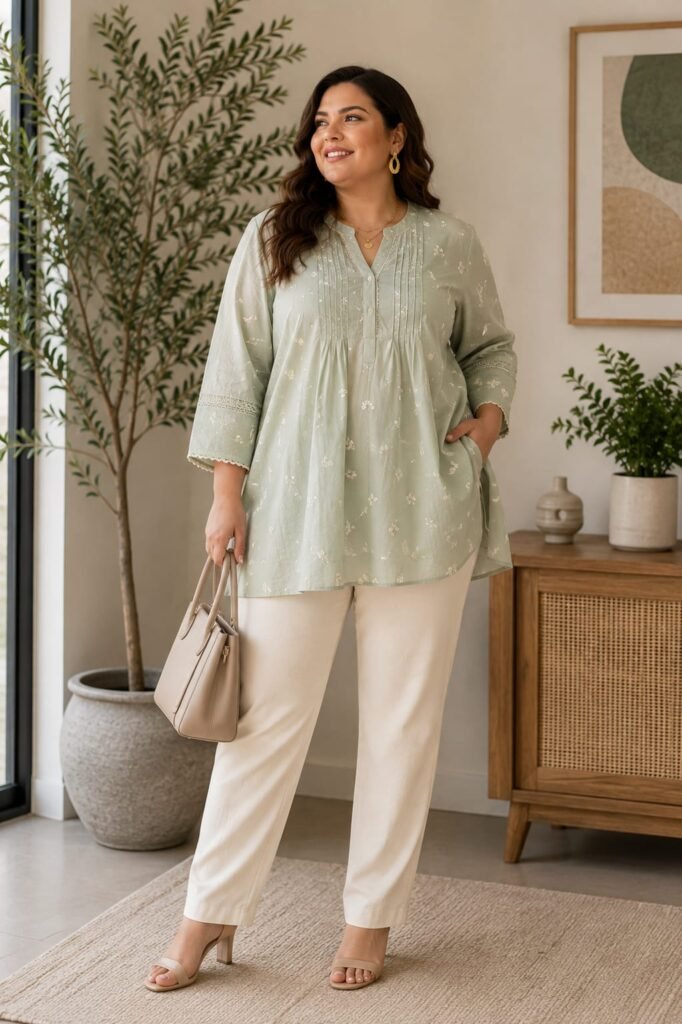 Tunic top and slim straight pants
